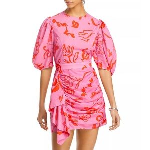 RHODE Pia Floral Cotton Mini Dress in Pink Botanical Abstract